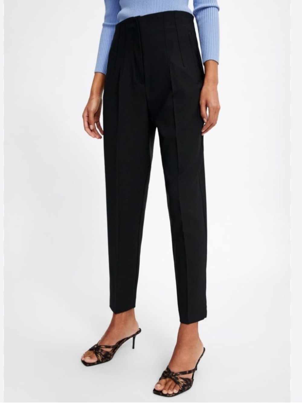 Zara High-Rise Tapered Black Ankle Pants